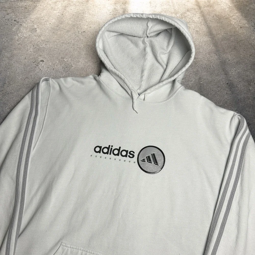 Adidas Vintage 90s Skater Baggy Hoodie White Grey Stripe Size XXL